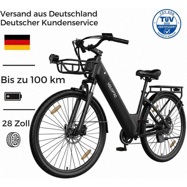 PIXAR E-Bike Cityrad Pedelec 28 Zoll 36V 18Ah bis 100 km Shimano 7 Gang, 7 Gang, Heckmotor, 648 Wh, Bürstenloser Motor, Bürstenloser Motor