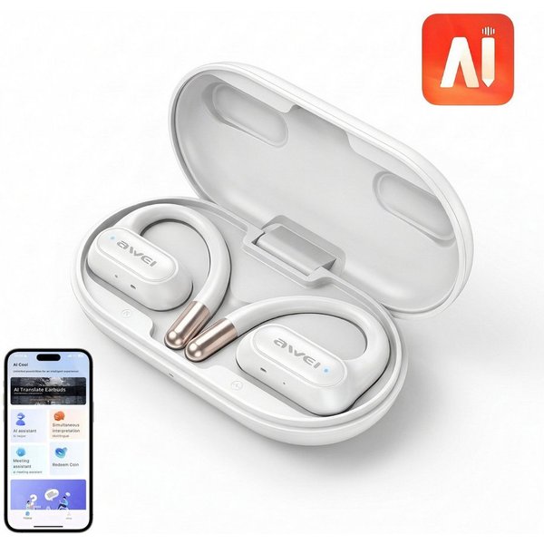 Vashoy Awei T93 Open-Ear-Kopfhörer,AI Übersetzungskopfhörer Bluetooth-Kopfhörer (Doppeltes ENC‑Mikrofon, Sprachübersetzer Kopfhörer, Reduzierung des Anrufrausch