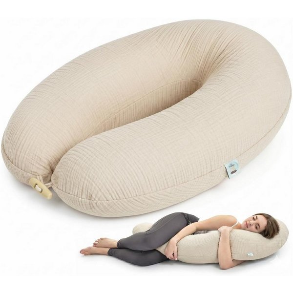 SEI Design Stillkissen Kapok-Füllung XXL 190x35 cm, Musselinbezug Bio-Baumwolle, ergonomisch, Schwangerschaftskissen mit Bezug, Seitenschläferkissen mit Kapok-F