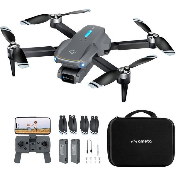 AMETA 4K FPV 36 min Flugzeit Bürstenloser Motor für Erwachsene Anfänger Drohne (4K Ultra HD, RC Quadrocopter mit Bürstenloser Motor, Höhenhaltung, Kreisflug, Ge