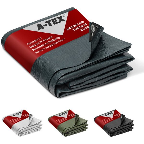 A-TEX® Schutzplane Abdeckplane Gewebeplane Plane mit Ösen 90 g/m² grau 2 x 3 m
