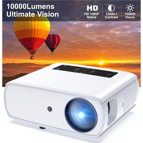 HOPVISION LED-Beamer (10000 lm, 3840 x 2160 (4K unterstützt) px, SRS-Stereo-Sound, Projektionsgröße bis 350 Zoll, LED-Lichtquelle)