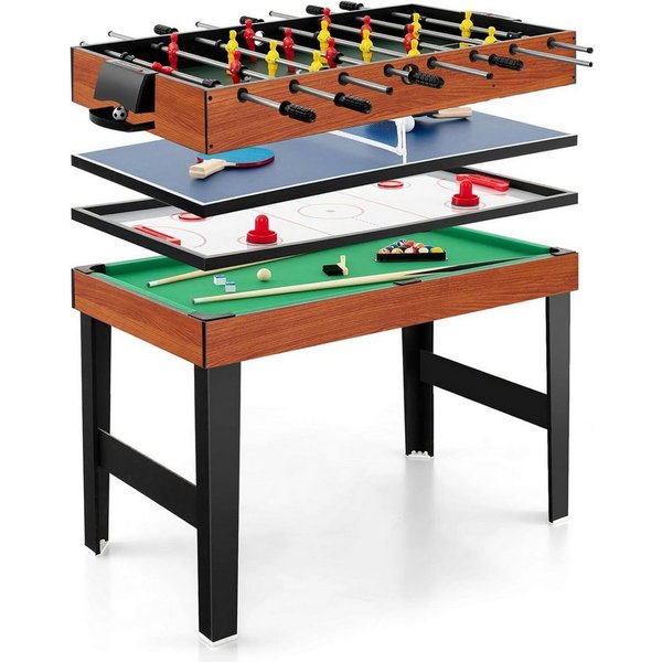 COSTWAY Kickertisch 4 in 1, Tischkicker mit Billard, Push Hockey, Tischtennis