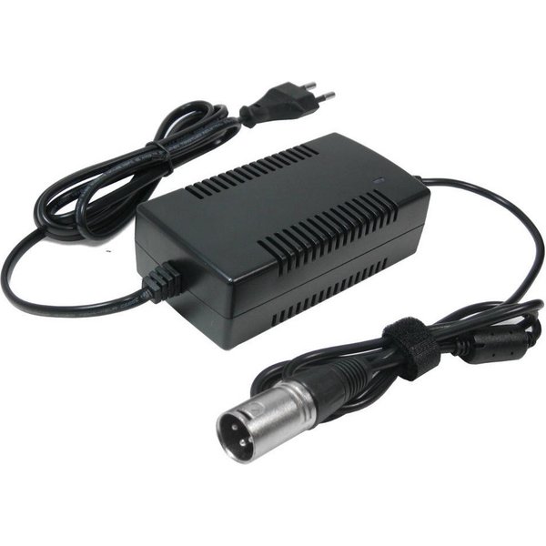 Trade-Shop Ladegerät passend für 36V Akkus mit 3pin XLR-Anschluss (18,5 x 15,5mm) Netzteil (Länge: ca. 2m / Stecker: 3pin XLR / mit LED-Ladestandsanzeige)