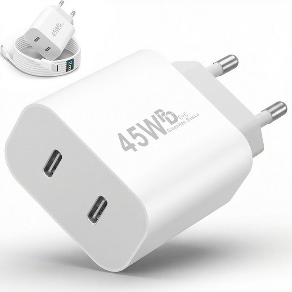 GreenHec USB C Schnellladegerät 45w Samsung Galaxy S26 S25 S24 S23 S22 S21 Fast Schnelllade-Gerät (50 mA, Spar-Set, 45w USB-C Dual Charger, S26+ Ultra FE Ladege
