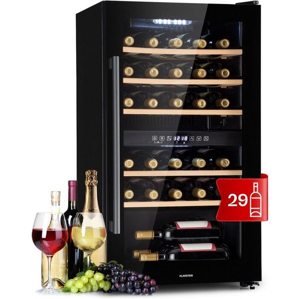 Klarstein Weinkühlschrank Barossa 29 Duo Weinkühl 2 Zonen 29 Flaschen 80L 5-22°C Drucktasten LCD, für 29 Standardflaschen á 0,75l,Flaschenkühlschrank Weintemper