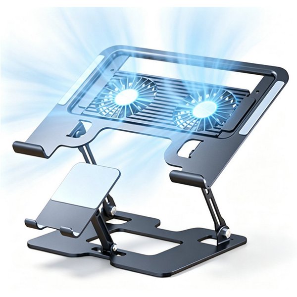 OYLCDI Laptop-Ständer Notebook-Kühler Verstellbarer Laptopständer Tablet-Halterung, (zusammenklappbar,mit Doppel-Lüfter und RGB-Beleuchtung, ergonomischer Noteb