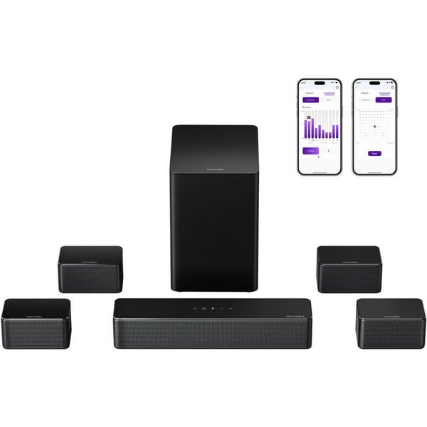 Ultimea Poseidon D70 Soundbar 7.1 Virtual Surround Sound (6,5'' kabelloser Subwoofer für TV, 410 W, 4 kabelgebundene Surround-Lautsprecher, App-Steuerung)