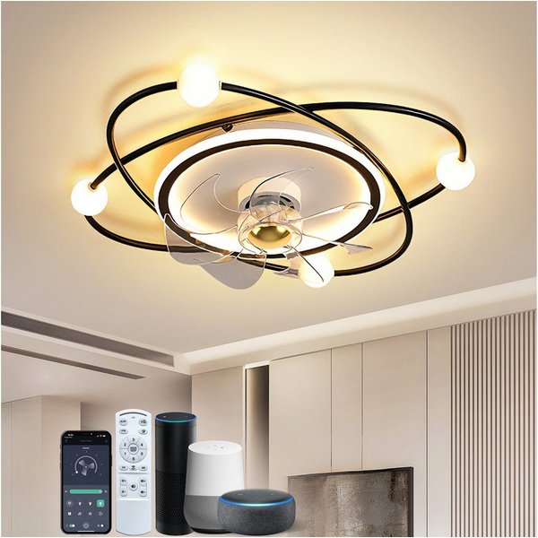 RRBEST Deckenventilator Moderne Deckenventilator mit Beleuchtung und Ventilator, für Wohnzimmer, Schlafzimmer, Esszimmer, Schwarz
