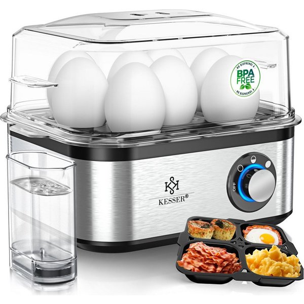 KESSER Eierkocher inkl. Messbecher mit Eipick und Omlettschalen, Bis 8 Eier, 500 W, Warmhaltefunktion, drei Härtegrade