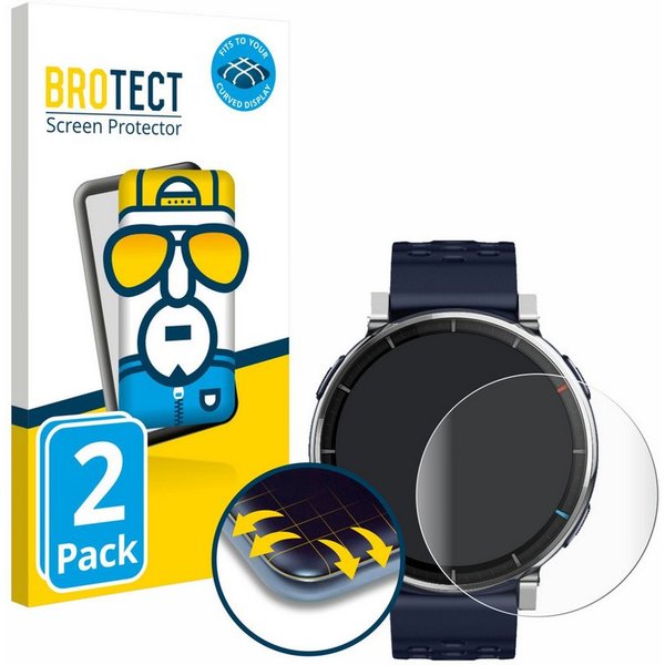 BROTECT Displayschutzfolie Fullscreen Schutzfolie für Amazfit Active 3 Premium, 2 Stück, Displayschutz Folie Fullcover Klar Transparent