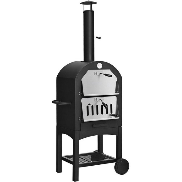KOMFOTTEU Pizzaofen, mobiler Holzofen Garten mit Griff, Rädern