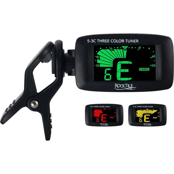 Rocktile Stimmgerät 5-3C Three Color Clip-Tuner, (inkl. Knopfbatterie), Geeignet für Gitarre, Bass, Ukulele und Violine