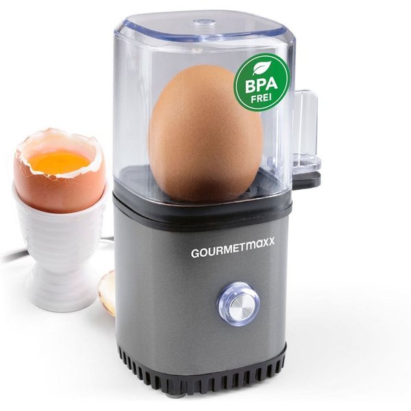 GOURMETmaxx Eierkocher für 1 Ei 70W anthrazit, 70 W, mit Messbecher und Eierstecher - kompakt