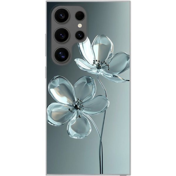 MuchoWow Handyhülle für Samsung Galaxy S24 Ultra Kristall - Blumen - Grau, Phone Case, Silikon, Schutzhülle Dünn