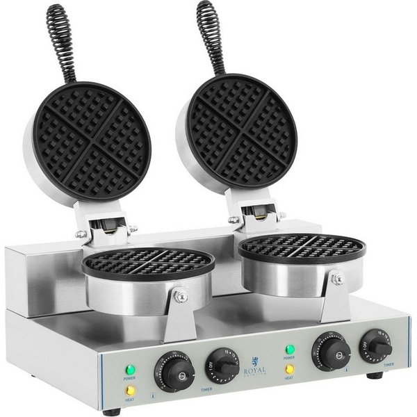 Royal Catering Waffeleisen Doppelwaffeleisen Doppel Waffelautomat Brüsseler Waffel Gastro rund, 2600 W