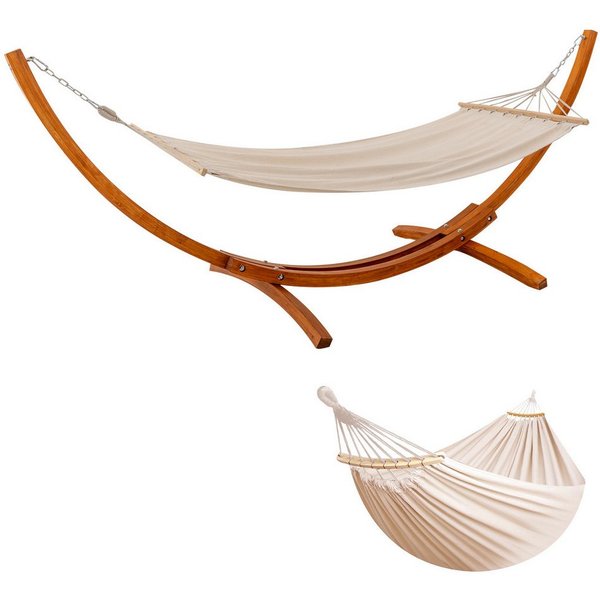 HOMAVO Hängematte mit Gestell, Mit 2 Hängematte, Stabiles Holzgestell, 200kg Belastbarkeit, Maße: 320x120x120 cm, Höhenverstellbar