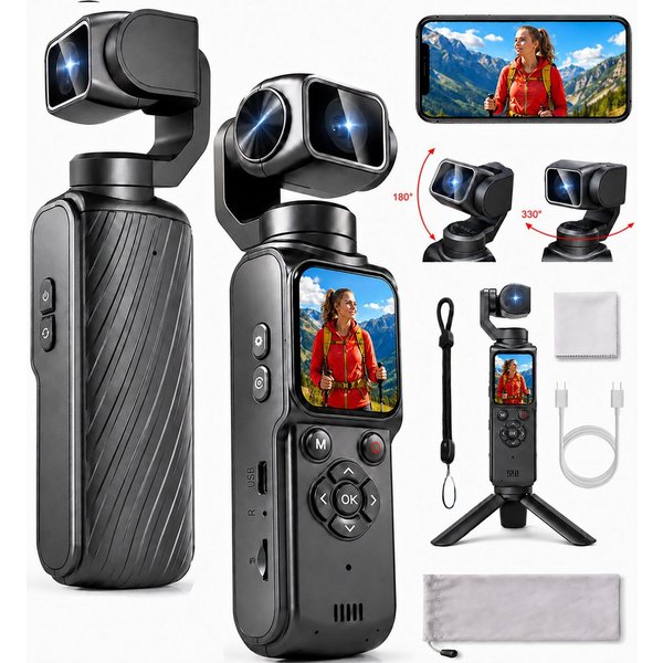 Luckice 4K Action Cam mit 330° Gedrehtes Objektiv& 1.72-Zoll-Touchscree Kompaktkamera (inkl. Vlogging-Kamera,drahtloser Übertragung Tragbarer Camcorder,für Reis