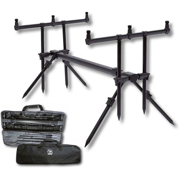 Behr Rutenständer Aluminium Rod Pod mit 3er Buzzer Bars + Tasche - Karpfen Angeln, (bis 1,35m ausziehbar)