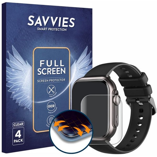 Savvies Displayschutzfolie Fullscreen Schutzfolie für Fosmet Smartwatch 1.83", 4 Stück, Displayschutz Folie Fullcover Klar Transparent
