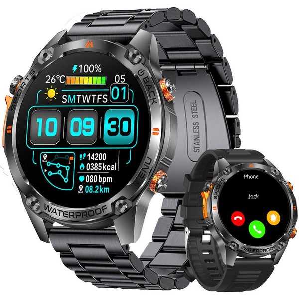 ANYSUN Smartwatch Herren Damen mit GPS, 1,43" AMOLED für den Outdoor-Einsatz Smartwatch (1,43 Zoll) Sportuhr mit 100+ Sportmodi-Puls-Schlaf-Schritte-Kalorien-Ki