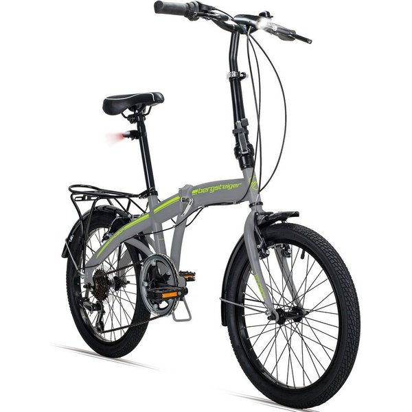 bergsteiger Faltrad Windsor 20 Zoll, Klapprad, Shimano 6 Gang-Schaltung, Damen, Herren, 6 Gang Shimano Tourney RD-TY21 Schaltwerk, Kettenschaltung, V-Bremsen