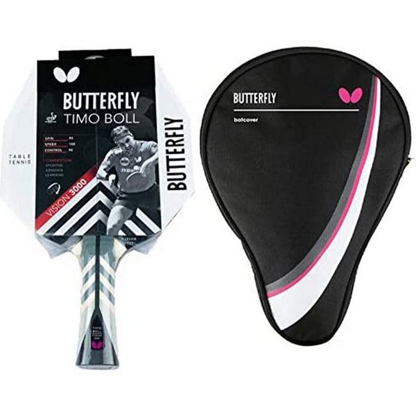 Butterfly Tischtennisschläger 1x Timo Boll Vision 3000 + Drive Case 1, Tischtennis Schläger Set Tischtennisset Table Tennis Bat Racket