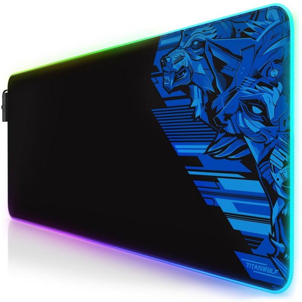 Titanwolf Gaming Mauspad RGB Mousepad 800 x 300 x 3 mm, LED Multi Color XL Tischunterlage (1-St), rutschfest, abwaschbar, Geschwindigkeit & Präzision, Vector Bl