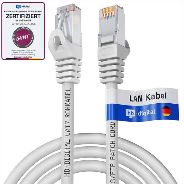 HB-DIGITAL Patchkabel CAT.7 Rohkabel LAN Kabel Cat7 S/FTP PiMF LSZH Netzwerkkabel, Netzwerkstecker, RJ-45 (100 cm), Kontaktoberfläche: Pins Vergoldet 50µ