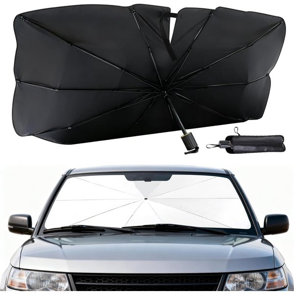 FELIXLEO Autosonnenschutz Auto Sonnenschutz Windschutzscheibe Regenschirm mit Ledertasche