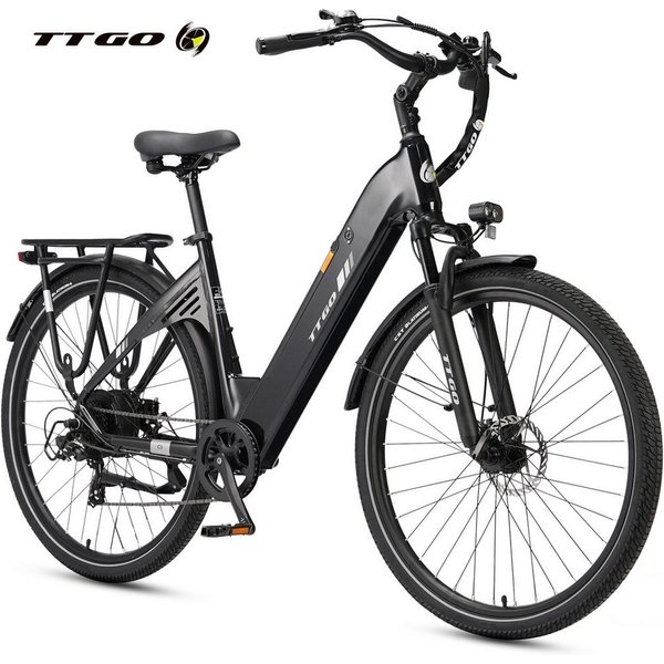 TTGO E-Bike Cityrad 28 x 2,0 Zoll, 120km, C3 SE, Elektrofahrrad mit Tiefeinsteiger-Rahmen, 7 Gang SHIMANO, Kettenschaltung, Heckmotor, 648 Wh, 5 Stufen, Leicht 