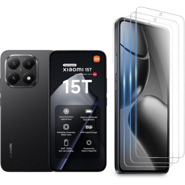 CLM-Tech Displayschutzglas 3X für Xiaomi 15T / Xiaomi 15T Pro, Panzerglas Folie - Blasenfreie Anbringung und kratzfest -, 3 Stück, Anti-Fingerabdruck