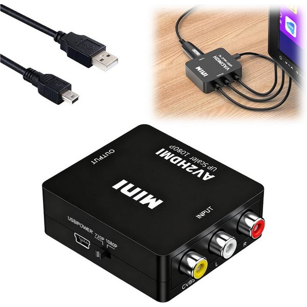 Luckice AV auf HDMI-Adapter, 1080P RCA-zu-HDMI-Konverter Plug Adapter RCA (CVBS) Eingang, HDMI Ausgang, Micro-USB Stromanschluss zu 3 RCA-Eingänge, HDMI-Ausgang