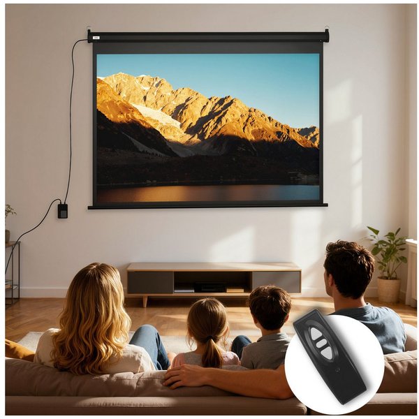 HOMCOM mit Fernbedienung Motorleinwand (für Wand- und Deckenmontage, für Heimkino, Büro)