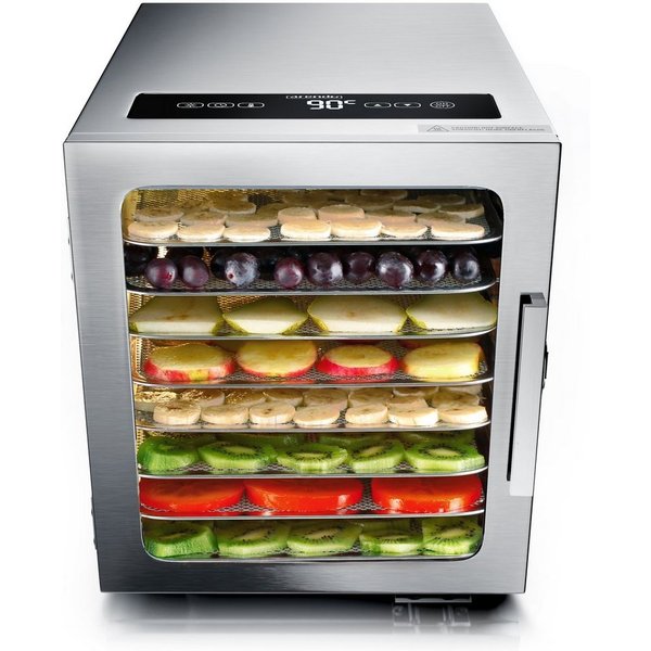 Arendo Dörrautomat 8 Etagen, 35-70°C, Edelstahl, mit Temperaturregler, Dörrgerät 500 W, 8 Etagen, Timer 24h, für Obst/Fleisch/Pilze, BPA-frei, GS, 8 Einlegefäch