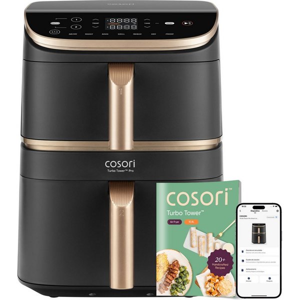 Cosori Heißluftfritteuse COSORI Turbo Tower Pro Smart Heißluftfritteuse CAF-DC123S-DDER, 10,8 L, Keramikbeschichtung, DualBlaze-Technologie, WLAN-Steuerung, Gra