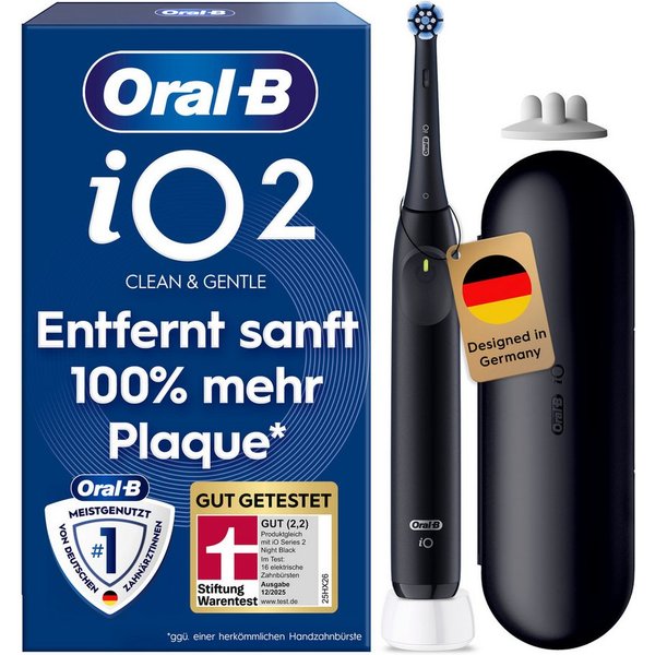 Oral-B Elektrische Zahnbürste iO Series 2, Aufsteckbürsten: 1 St., für die sanfte Reinigung, Reise-Etui, Aufsteckbürstenhalter