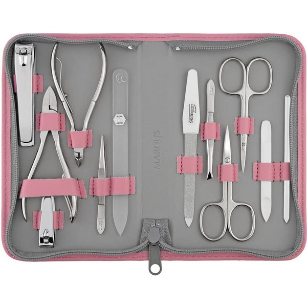 marQus Maniküre-Pediküre-Set 12 Teile in Echt Leder Etui handlich und weich, 12-tlg., Komplett Kit mit allem für die Hand- und Fußpflege, Nagelset