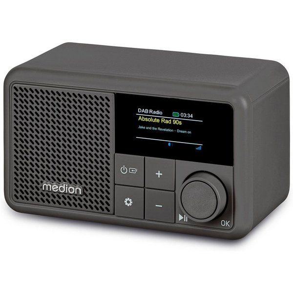 Medion® Tragbares DAB+ Radio MEDION® LIFE® S66822 (MD44822) Radio (MW/UKW, AM/FM, DAB+, RDS, 2 W, ca. 6,5 Akkulaufzeit, Farb-TFT-Display, Bluetooth® 5.3, IPX1-S