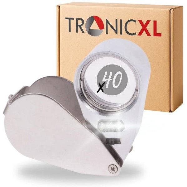 TronicXL Leuchtlupe Juwelier Lupe mit LED Leuchtet UV Mikroskop TASCHENLUPE FALTBAR, Taschenmikroskop, 1-tlg., Uhrmacher Juwelierlupe, Briefmarken Leuchtlupe Se