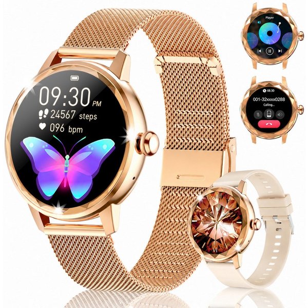 ibettertec Smartwatch Damen, mit Anruffunktion Smartwatch (Fitnessuhr mit Telefonfunktion/WhatsApp Notiz,Smartwatch Fitness Tracker Uhr IP68 Wasserdicht,1.2" HD
