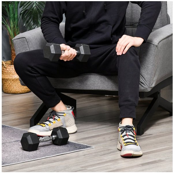 HOMCOM Hantel-Set Hexagon Hanteln, 2er Set Hanteln mit gerändeltem Griff, 2 x 5 kg, (Kurzhantel aus Gusseisen, Kurzhanteln für Männer und Fraue), für Zuhause, F