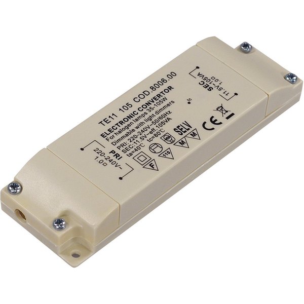 Transmedia Elektronischer Halogen-Trafo 230/12V/35-105W, Überlastungsschutz, Trafo