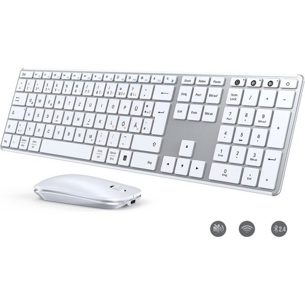 Seenda SKM64-3 Bluetooth Tastatur Maus Set für 3 Geräte QWERTZ Tastatur- und Maus-Set, (Set, 2 St., Ultradünne Leise Tastatur Maus Set kabellos), Dualmodus, Auf