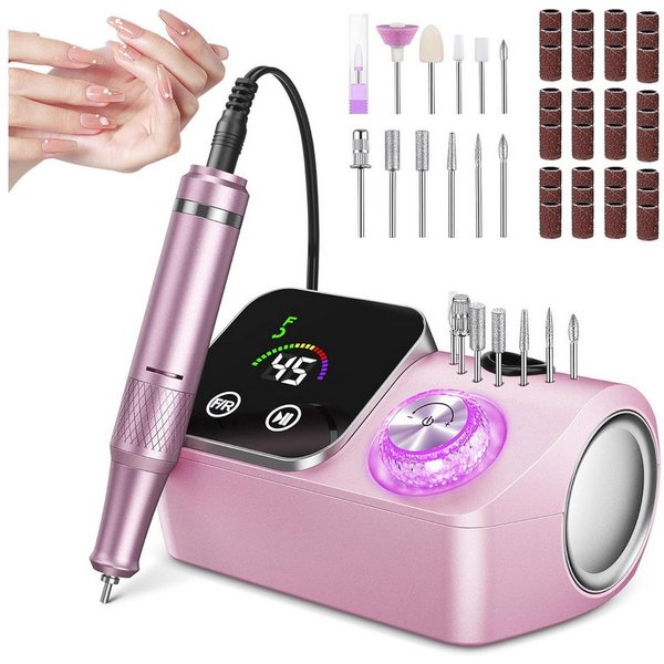 AKKEE Maniküre-Pediküre-Set Elektrischer Nagelfeile Nagelfräser für Gelnägel, 45000 U/min, Profi Nagelfräser mit LCD-Display, 48 Zubehören