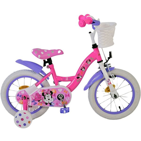 Volare Kinderfahrrad 14 Zoll Kinderfahrrad Mädchenfahrrad Fahrrad Minnie Mouse 21412-SACB, Rücktritt, Korb, Stützräder