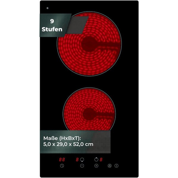 YUNA Doppelkochplatte YUNA Doppelkochplatte CALOR EBK2, Glaskeramik, Touch Control, 2900 Watt, 9 Leistungsstufen, Durchmesser 19 cm und 15,5 cm