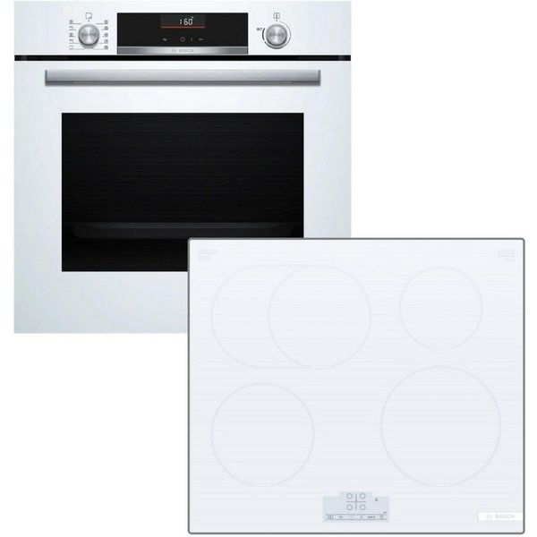 BOSCH Backofen-Set Backofen 3DHeißluft AirFry EcoClean + Induktionskochfeld Booster weiß, EcoClean Direct