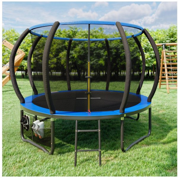 GUNJI Gartentrampolin trampolin 305/366cm, Kindertrampolin mit Sicherheitsnetz und Geländer, Ø 305 cm, (150 kg Tragfähigkeit, in den Farben schwarz und blau erh