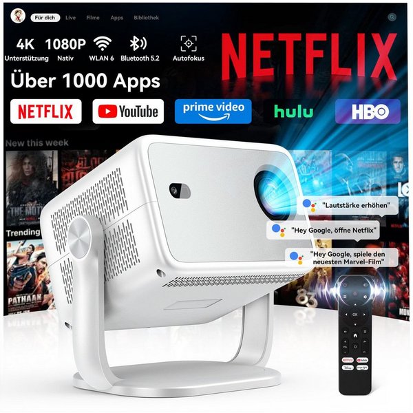 blackview PT10 Beamer Native 1080P, 360° Drehbarer, Mit Netflix Zertifizierung Beamer (30000 lm, 1500:1, 1920 x 1080 px, Sprachsteuerung, FULL HD, WiFi 6+BT 5.4
